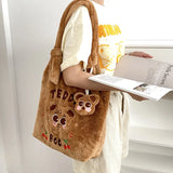 Winter Shoulder Bags Teddy Dog Plush Tote Bag Large Capacity Satchel For Girls
