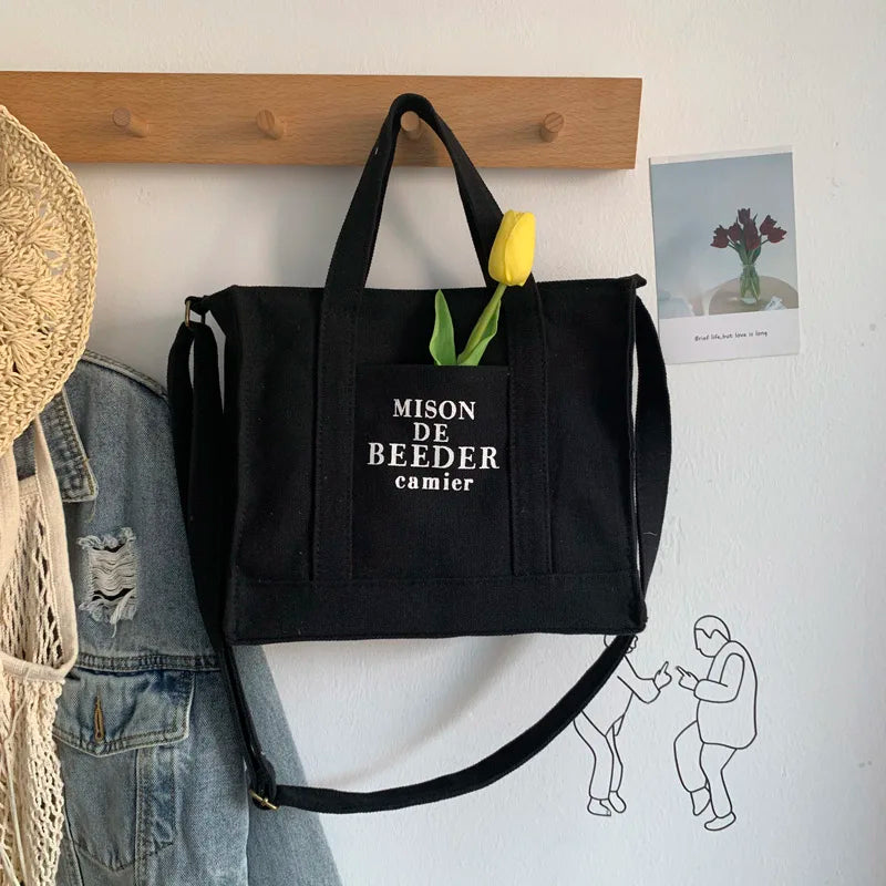 Female Messenger Bags Letter Printing Cloth Tote Bag With Long Shoulder Strap