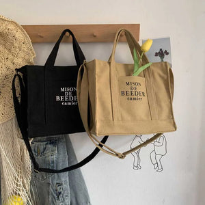 Female Messenger Bags Letter Printing Cloth Tote Bag With Long Shoulder Strap