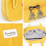 Girl Ellipse Corduroy Tote Bags Zipper Female Soft Shoulder Bag Cotton Hemp