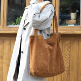 Corduroy Tote Shoulder Bag Retro Casual Solid Color Handbag