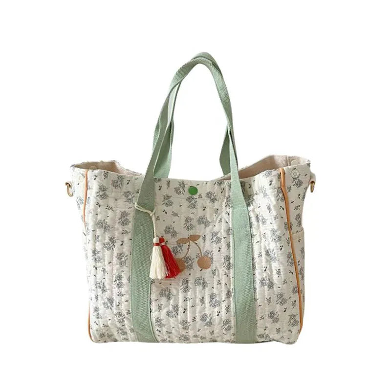Cherry Embroidery Shoulder Bag Cotton Diaper Mother Baby Handbag