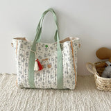 Cherry Embroidery Shoulder Bag Cotton Diaper Mother Baby Handbag