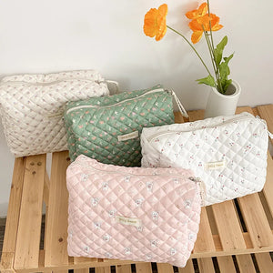 Floral Quilted Cotton Diaper Bag Large Capacity Young Girl Cosmetic Bags