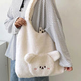 Ladies Winter Warm Lamb Wool Cotton Tote Bag Plush Shoulder Bags