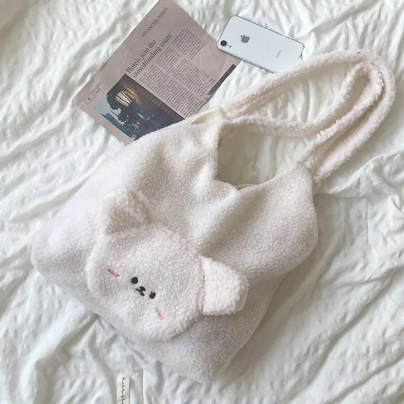Ladies Winter Warm Lamb Wool Cotton Tote Bag Plush Shoulder Bags