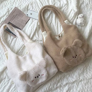 Ladies Winter Warm Lamb Wool Cotton Tote Bag Plush Shoulder Bags