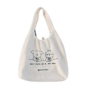 Lamb Faux Fur Women Shoulder Bag Plush Cloth Fabric Cartoon Handbag
