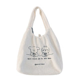Lamb Faux Fur Women Shoulder Bag Plush Cloth Fabric Cartoon Handbag