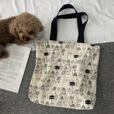 Large Canvas Bag Women's Shoulder Totes Female Embroidery Shopping Bag