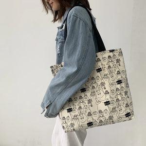 Large Canvas Bag Women's Shoulder Totes Female Embroidery Shopping Bag