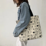 Large Canvas Bag Women's Shoulder Totes Female Embroidery Shopping Bag