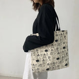 Large Canvas Bag Women's Shoulder Totes Female Embroidery Shopping Bag