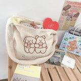 Plush Tote Shoulder Bag Cartoon Prints Embroidery Messenger Bag