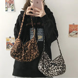 Leopard Print Tote Bag Suede Handbag Travel Shoulder Bags