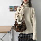 Leopard Print Tote Bag Suede Handbag Travel Shoulder Bags