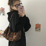 Leopard Print Tote Bag Suede Handbag Travel Shoulder Bags