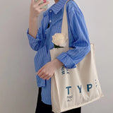 Letter Printing Canvas Bag Square Leisure Totes Large Capacity Student Schoolbag