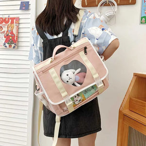 Rabbit Doll Schoolbag Waterproof Nylon Rucksack