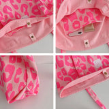 Pink Leopard Shoulder Bag Large Capacity Casual Totes Ladies Canvas Bags