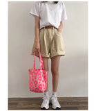 Pink Leopard Shoulder Bag Women's Totes Bucket Handbag