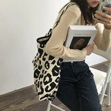 Pink Leopard Shoulder Bag Large Capacity Casual Totes Ladies Canvas Bags