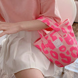 Pink Leopard Shoulder Bag Large Capacity Casual Totes Ladies Canvas Bags