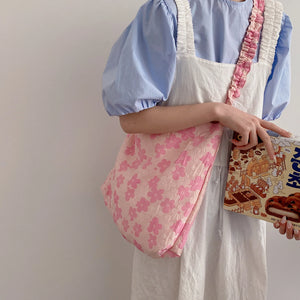 Pink Flower Pleated Handbag Single Shoulder Bag Casual Totes