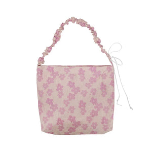 Pink Flower Pleated Handbag Single Shoulder Bag Casual Totes