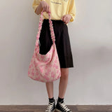 Pink Flower Pleated Handbag Single Shoulder Bag Casual Totes