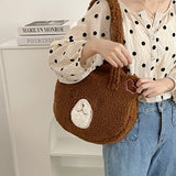 Cartoon Bear Shoulder Bag Plush Purse Handbag with Zipper