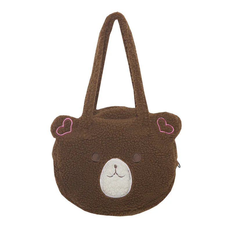 Cartoon Bear Shoulder Bag Plush Purse Handbag with Zipper