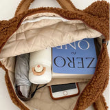 Cartoon Bear Shoulder Bag Plush Purse Handbag with Zipper