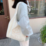 Plush Shoulder Tote Bags Girl Vest Embroidery Handbag