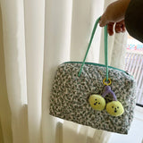 Quilted Cotton Shoulder Bag Green Flowers Large Capacity Handbag