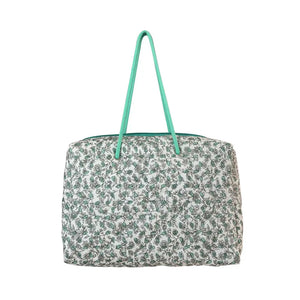 Quilted Cotton Shoulder Bag Green Flowers Large Capacity Handbag