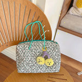 Quilted Cotton Shoulder Bag Green Flowers Large Capacity Handbag