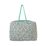 Quilted Cotton Shoulder Bag Green Flowers Large Capacity Handbag