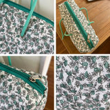 Quilted Cotton Shoulder Bag Green Flowers Large Capacity Handbag