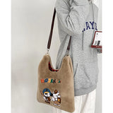 Rabbit Embroidery Travel Shoulder Bag Plush Crossbody Messenger Bags