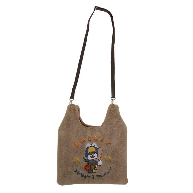 Rabbit Embroidery Travel Shoulder Bag Plush Crossbody Messenger Bags