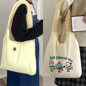 Retro Cartoon Pattern Plush Shoulder Strap Bag