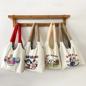 Retro Cartoon Pattern Plush Shoulder Strap Bag