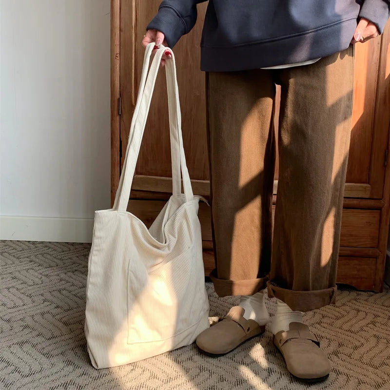 Soft Corduroy Casual Tote Women Large Handbag