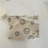 Smiley Face Corduroy Cosmetic Bag Dot Toiletry Bags Wallet