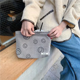 Smiley Face Corduroy Cosmetic Bag Dot Toiletry Bags Wallet