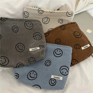 Smiley Face Corduroy Cosmetic Bag Dot Toiletry Bags Wallet