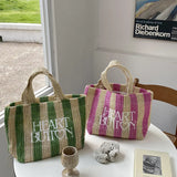 Straw Hollow Out Woven Tote Stripe Ladies Shoulder Bag Large Handbag