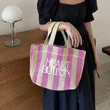 Straw Hollow Out Woven Tote Stripe Ladies Shoulder Bag Large Handbag