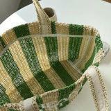 Straw Hollow Out Woven Tote Stripe Ladies Shoulder Bag Large Handbag